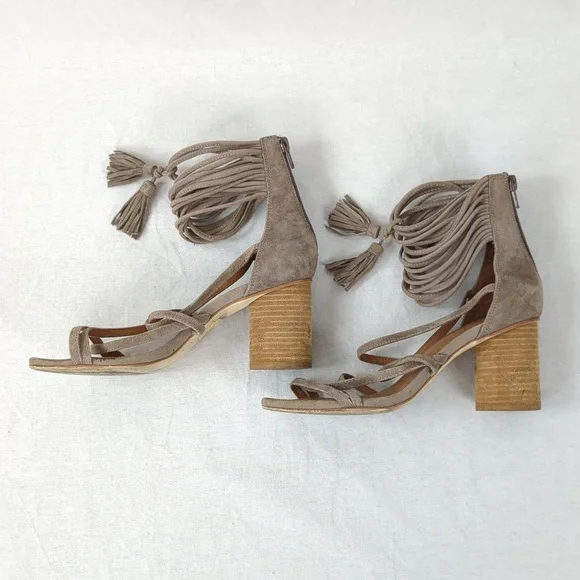 JEFFERY CAMPBELL DESPINA STRAPPY TASSEL SUEDE SANDALS SZ 7.5 - Picture 3 of 6